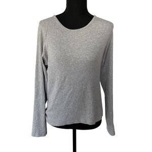 Quince Womens Gray Ribbed Long Sleeve Crew Neck Top Size L Essential Staple